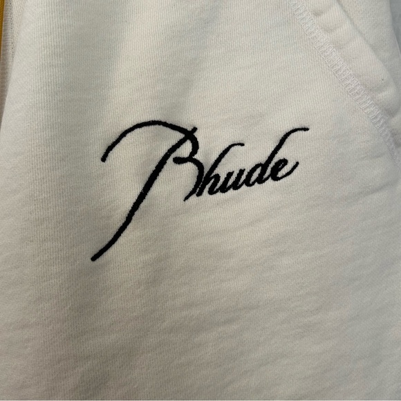 Rhude Men’s Embroidered Logo Loopback Cotton Jersey Sweatpants in Cream, Small - Picture 11 of 13